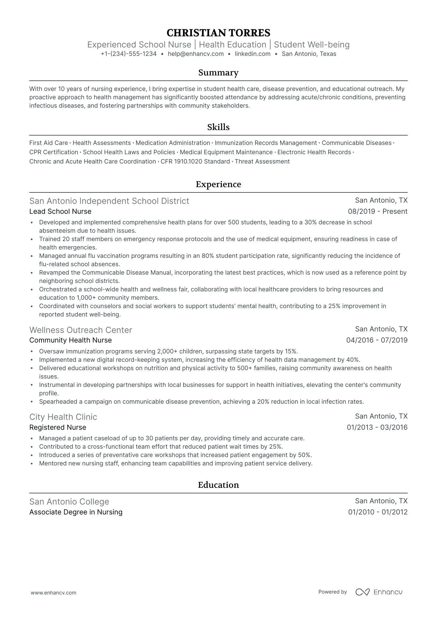 5 School Nurse Resume Examples & Guide for 2024