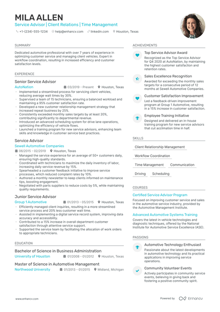 5 Service Advisor Resume Examples & Guide for 2024