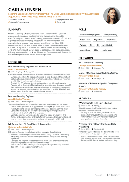 5 Machine Learning Resume Examples & Guide for 2023