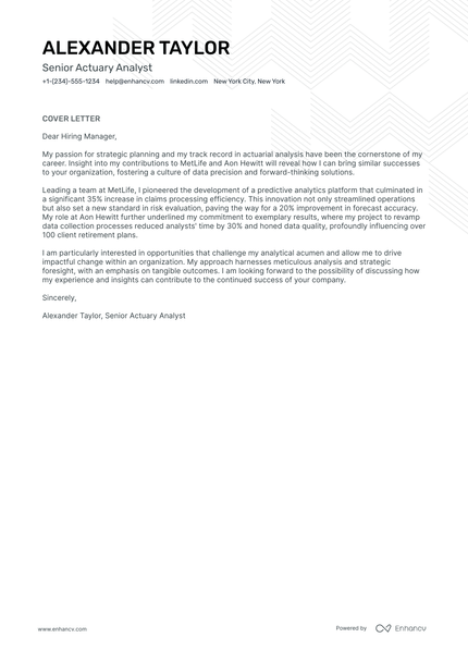 5 Professional Actuary Cover Letter Examples and Template for 2025 ...