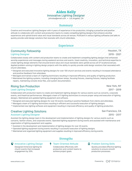 5 Lighting Designer Resume Examples & Guide for 2023