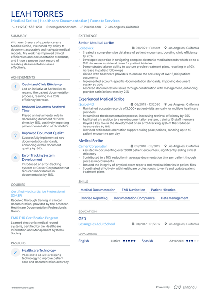 5 Medical Scribe Resume Examples & Guide for 2025