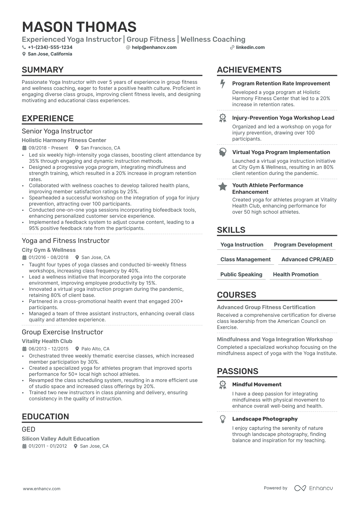 Yoga Instructor resume example