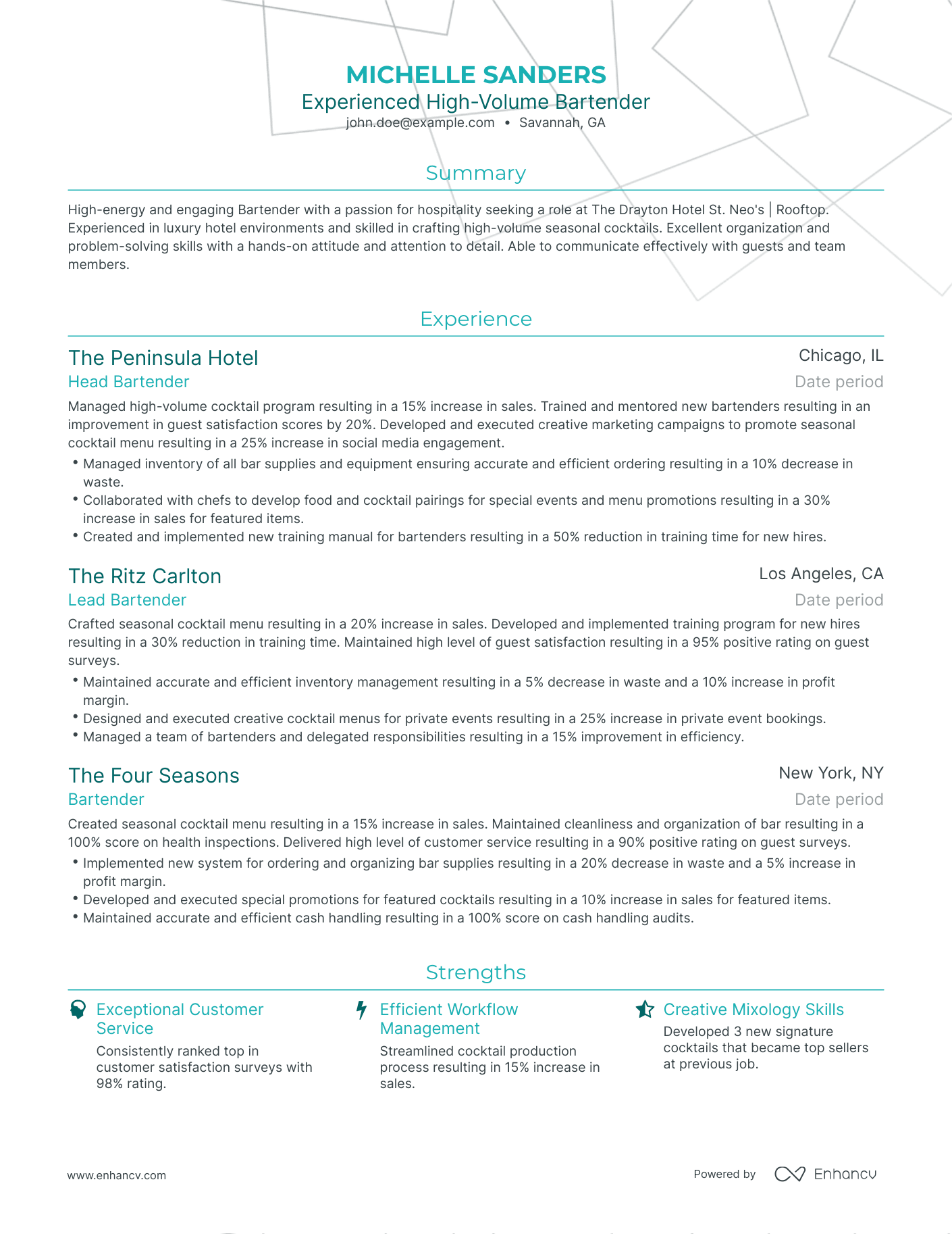 5 High Volume Bartender Resume Examples And Guide For 2023