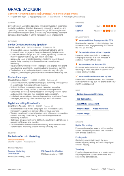 20 Content Marketing Resume Examples & Guide for 2026