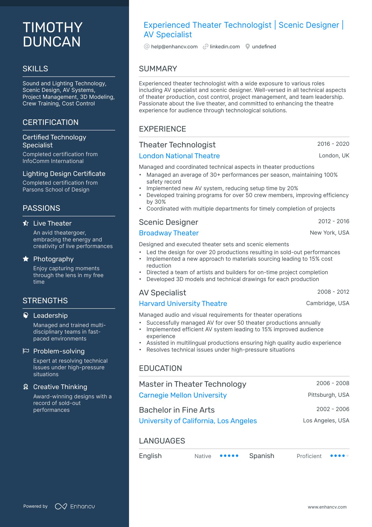 10 Technical Theatre Resume Examples & Guide for 2026