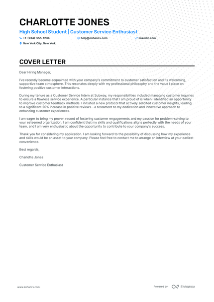 10 Professional Teens Cover Letter Examples and Template for 2024 | Enhancv