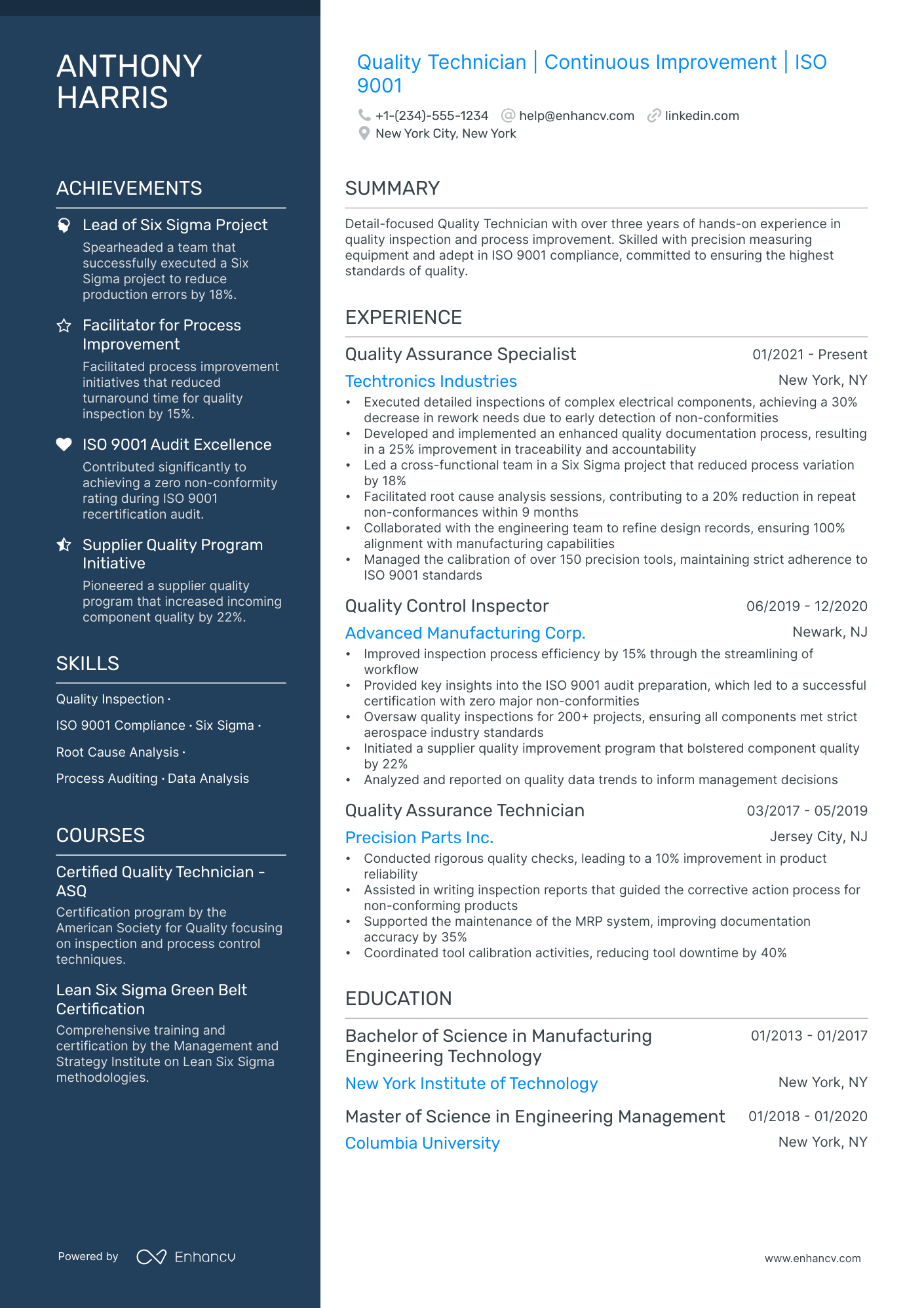 5 Quality Technician Resume Examples & Guide for 2024