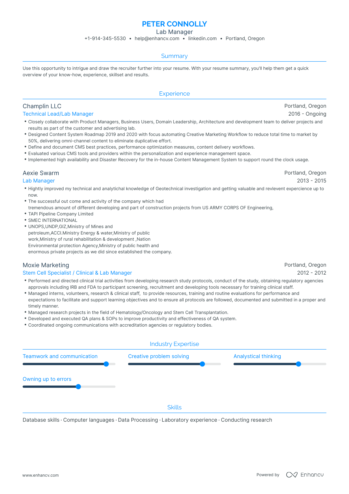 Lab Manager Resume Examples & Guide for 2023 (Layout, Skills, Keywords ...