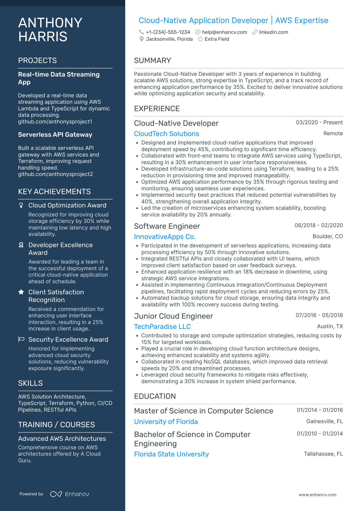 A resume example of a Google Cloud Certified Professional Cloud Developer