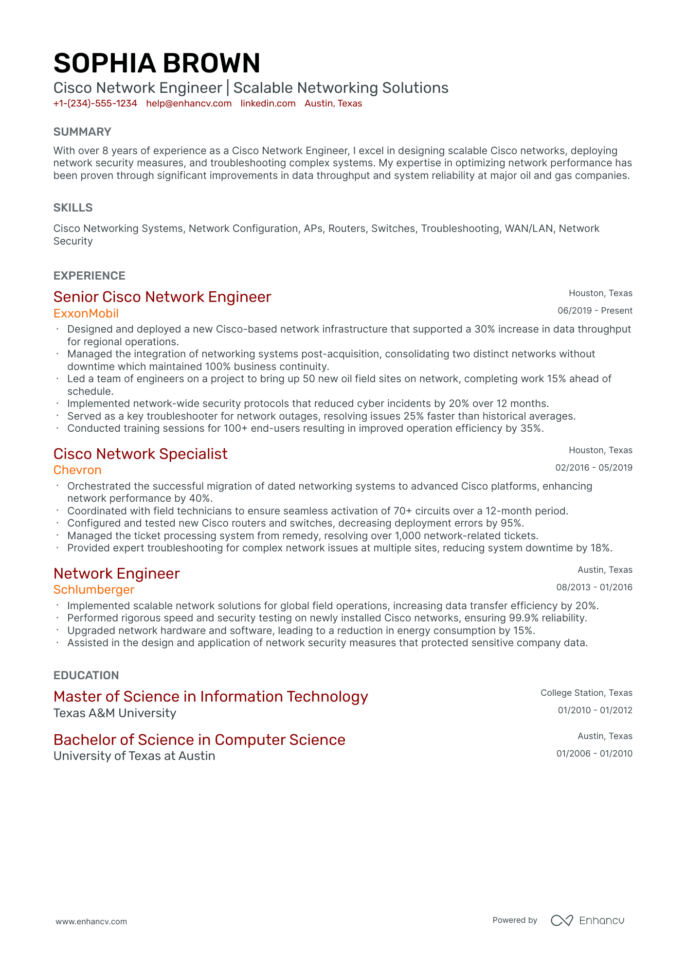 10 Cisco Network Engineer Resume Examples & Guide for 2025