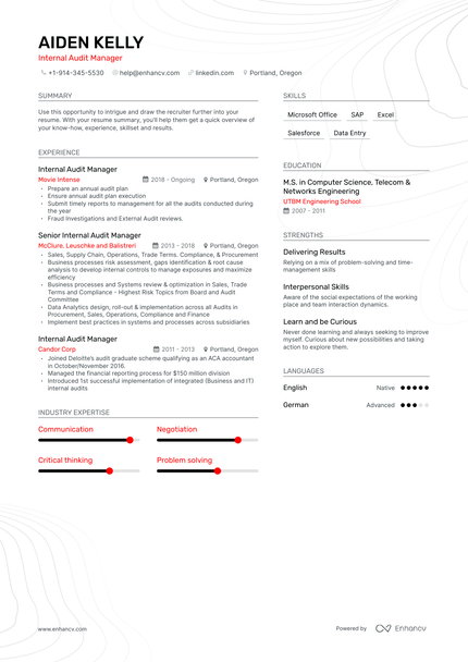 Internal Audit Manager Resume Examples & Guide for 2023 (Layout, Skills ...