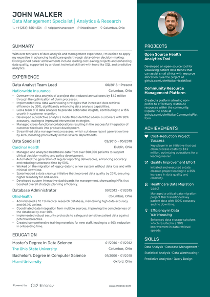 5 Data Management Analyst Resume Examples & Guide for 2024