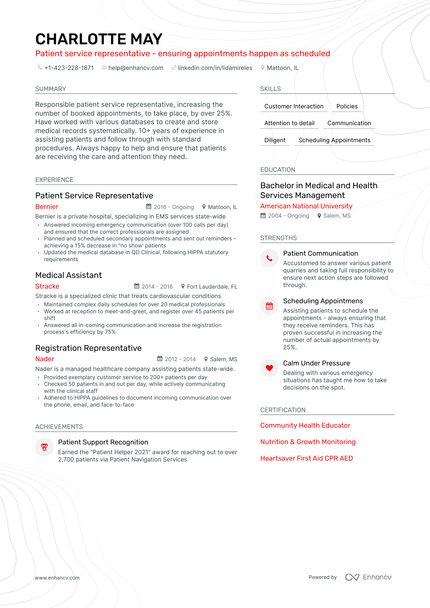 Patient Service Representative Resume Examples & Guide for 2023 (Layout ...