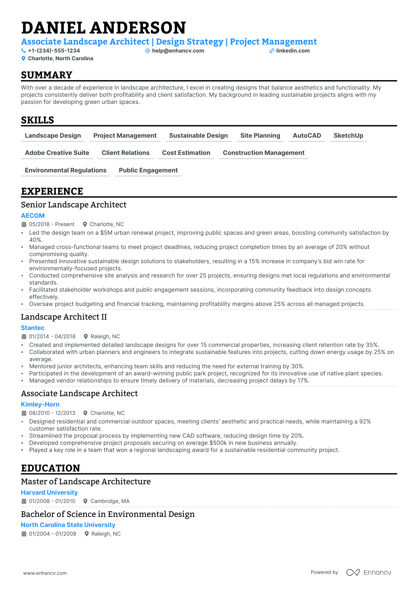 5 Landscape Architect Resume Examples & Guide for 2024