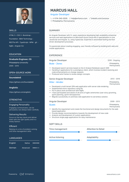 Angular Developer Resume Examples & Guide for 2023 (Layout, Skills ...