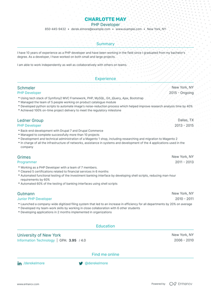 5 PhP Developer Resume Examples & Guide for 2023