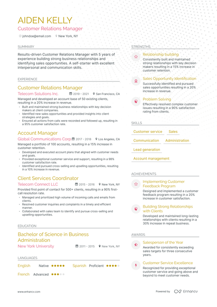 5 Customer Relations Manager Resume Examples & Guide for 2023