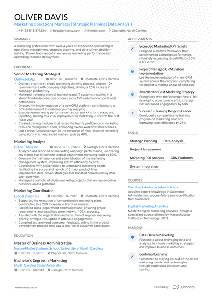 5 Marketing Operations Manager Resume Examples & Guide for 2024