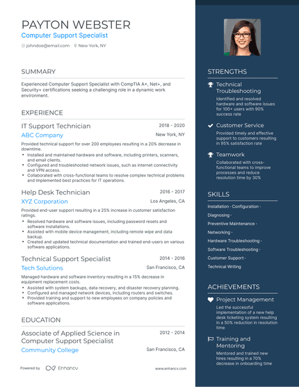 5 Computer Support Specialist Resume Examples & Guide for 2023