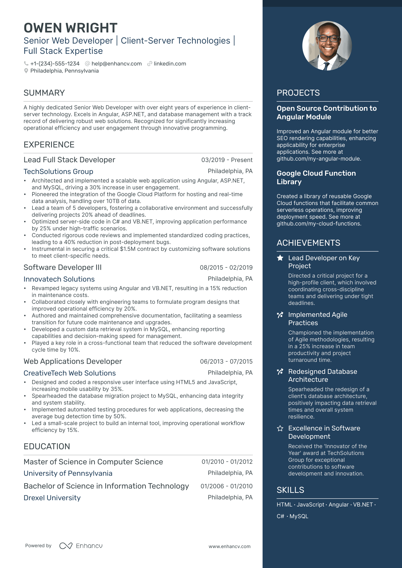 5 Senior Web Developer Resume Examples & Guide for 2024