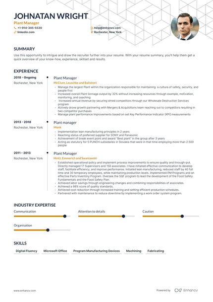 Plant Manager Resume Examples & Guide for 2023 (Layout, Skills ...