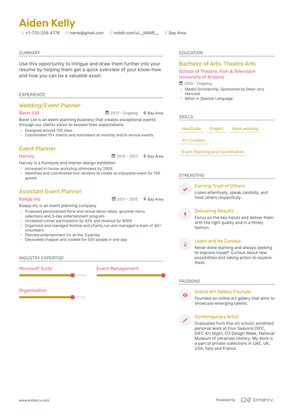 Event Planner Resume: Samples, Tips and Advice for 2023 (Layout, Skills ...