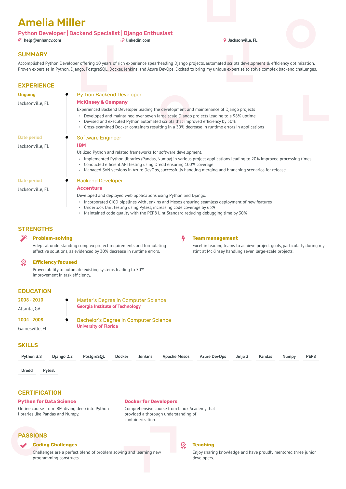 8 Python Developer Resume Examples & Guide for 2024