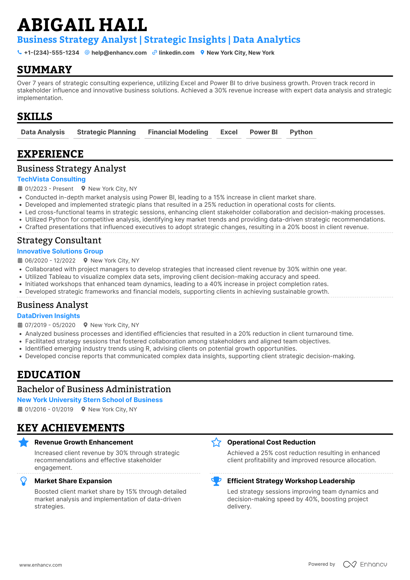 A resume example of a Business Strategy Analyst
