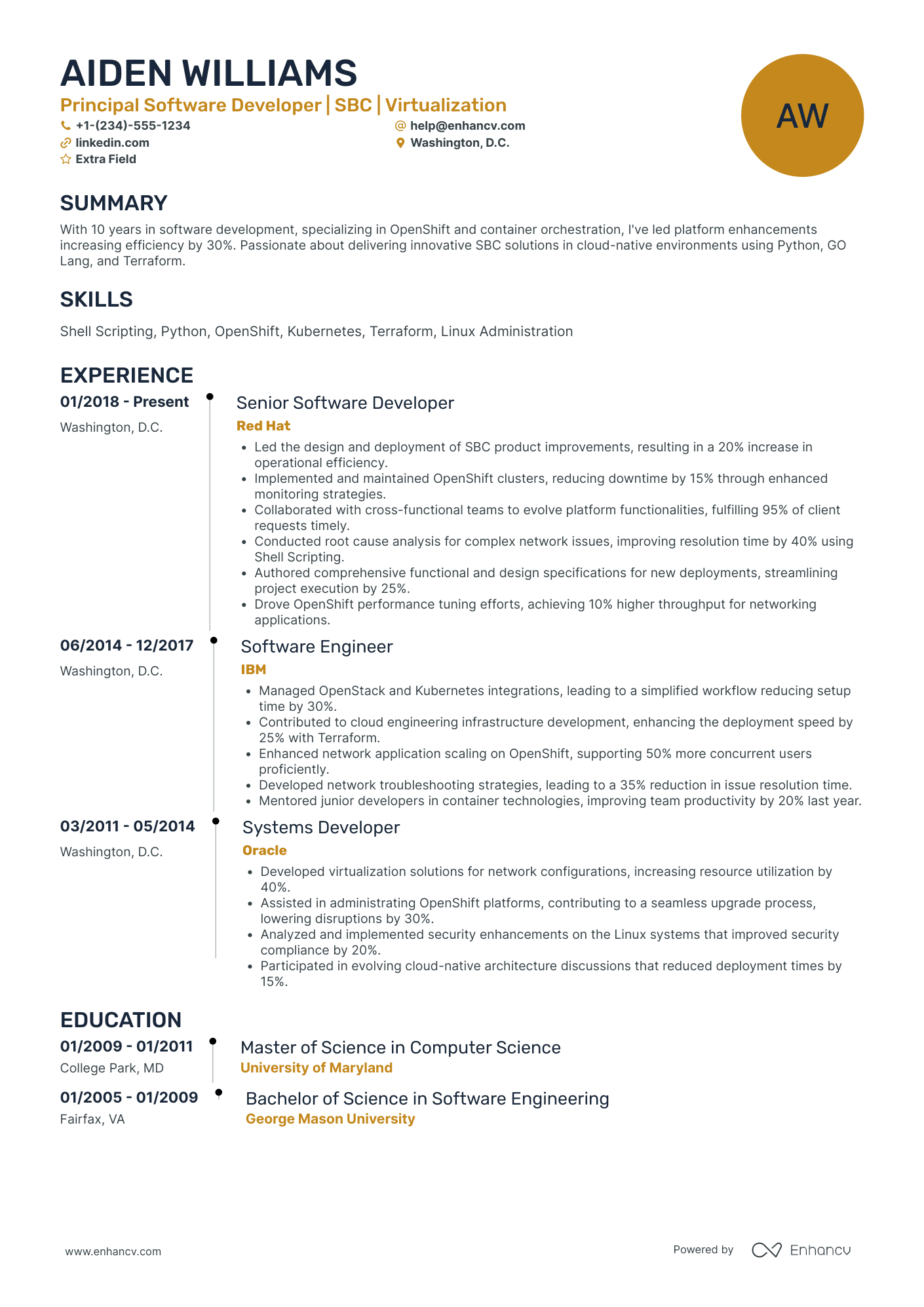 A resume example of a Principal Android Developer