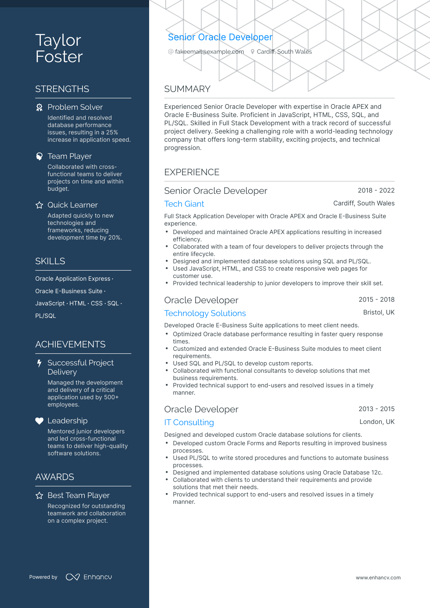 5 Senior Oracle Developer Resume Examples & Guide for 2023