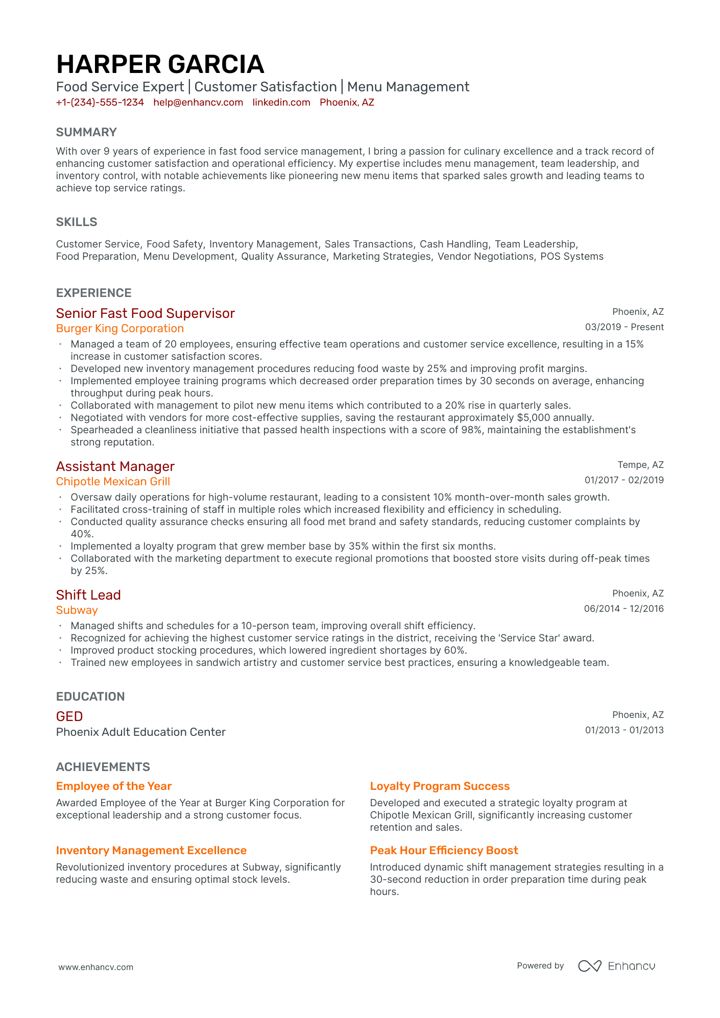 5 Fast Food Resume Examples & Guide for 2024