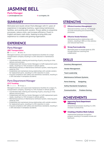 5 Parts Manager Resume Examples & Guide for 2023