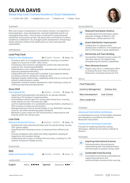 5 Prep Cook Resume Examples & Guide for 2025