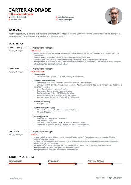 IT Operations Manager Resume Examples & Guide for 2023 (Layout, Skills ...