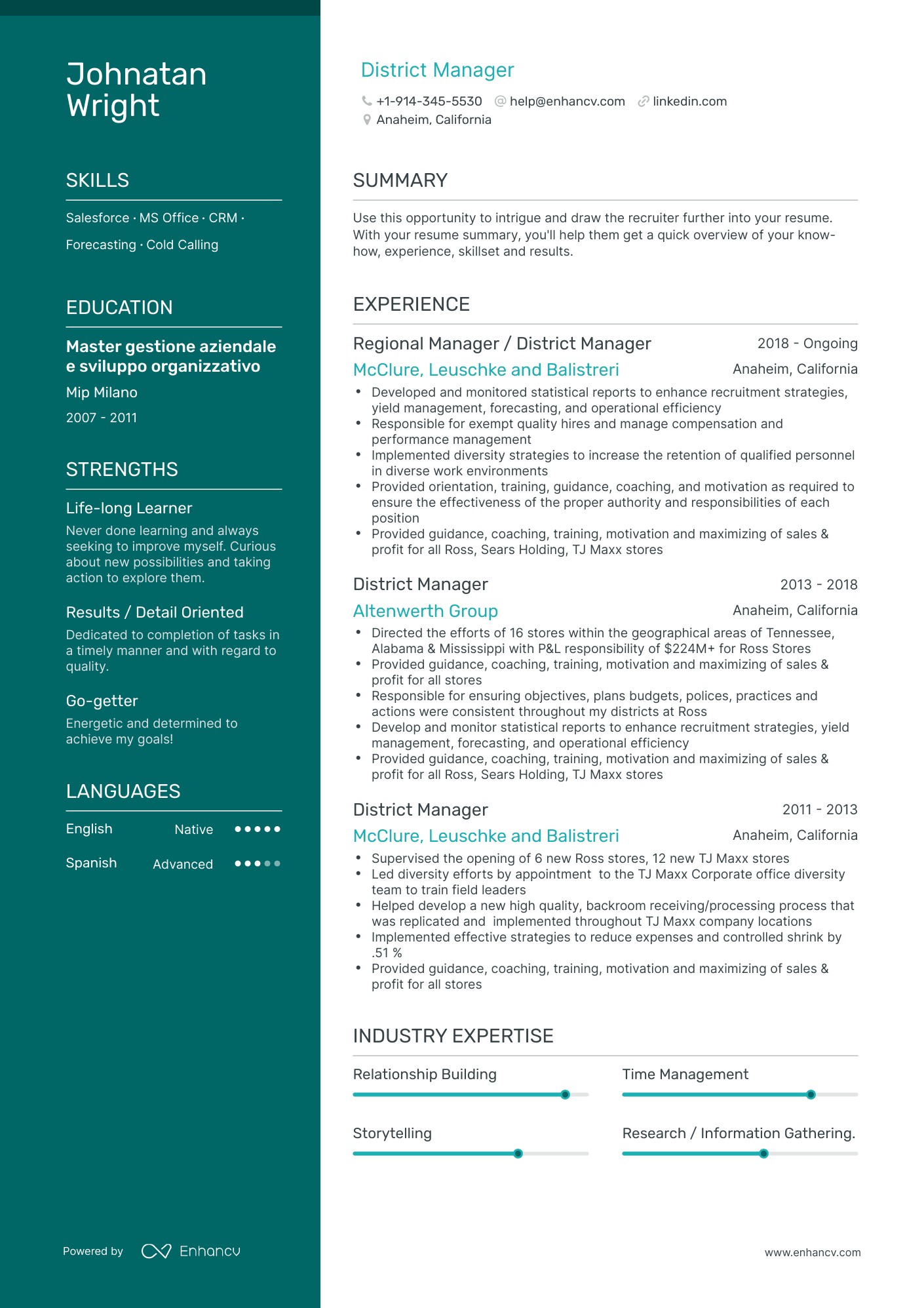 District Manager Resume Examples & Guide for 2023 (Layout, Skills ...