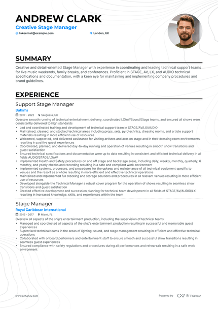 5 Stage Manager Resume Examples & Guide for 2023