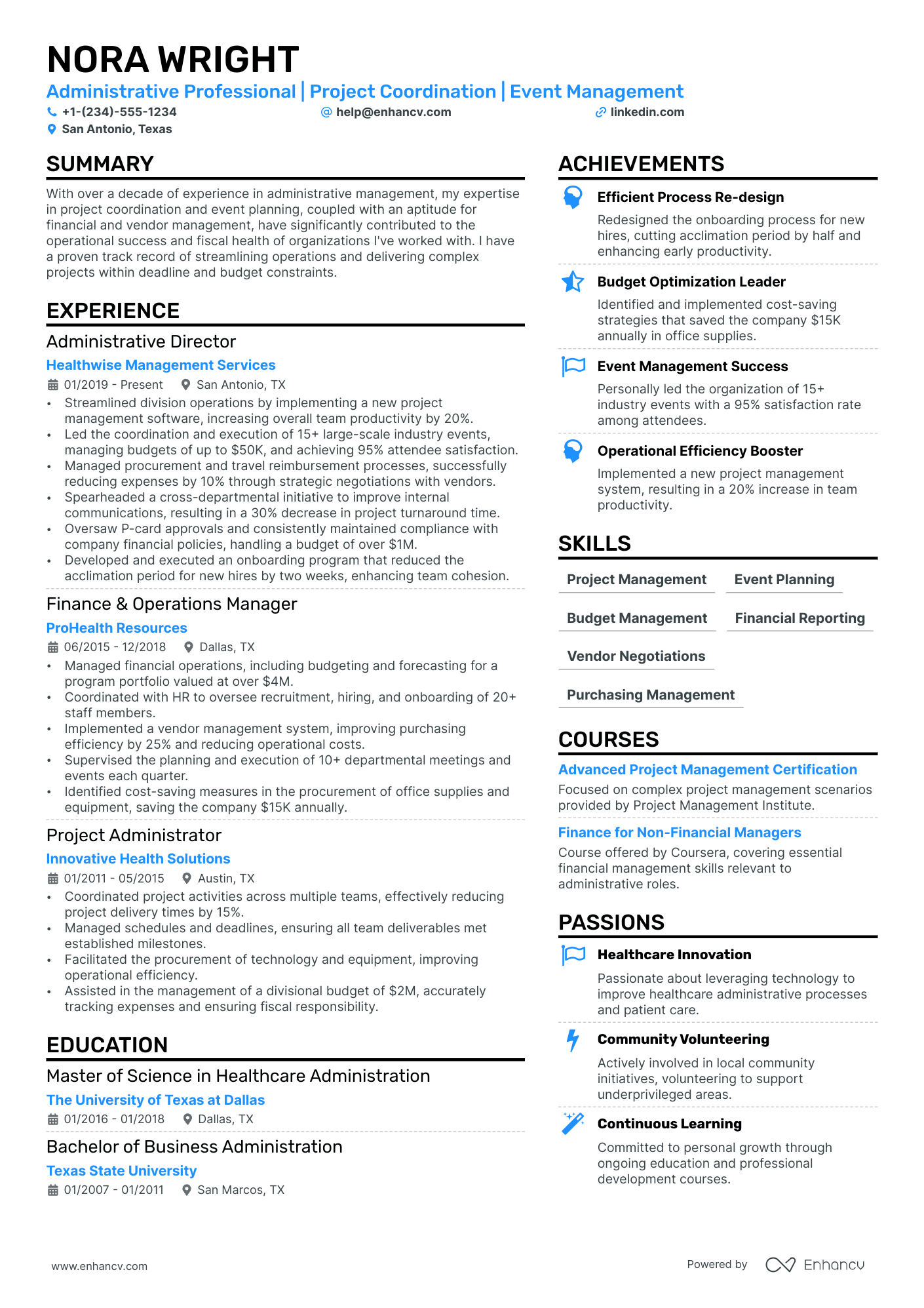 Administrative Manager resume example