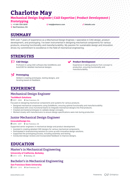 5 Mechanical Design Engineer Resume Examples & Guide for 2023