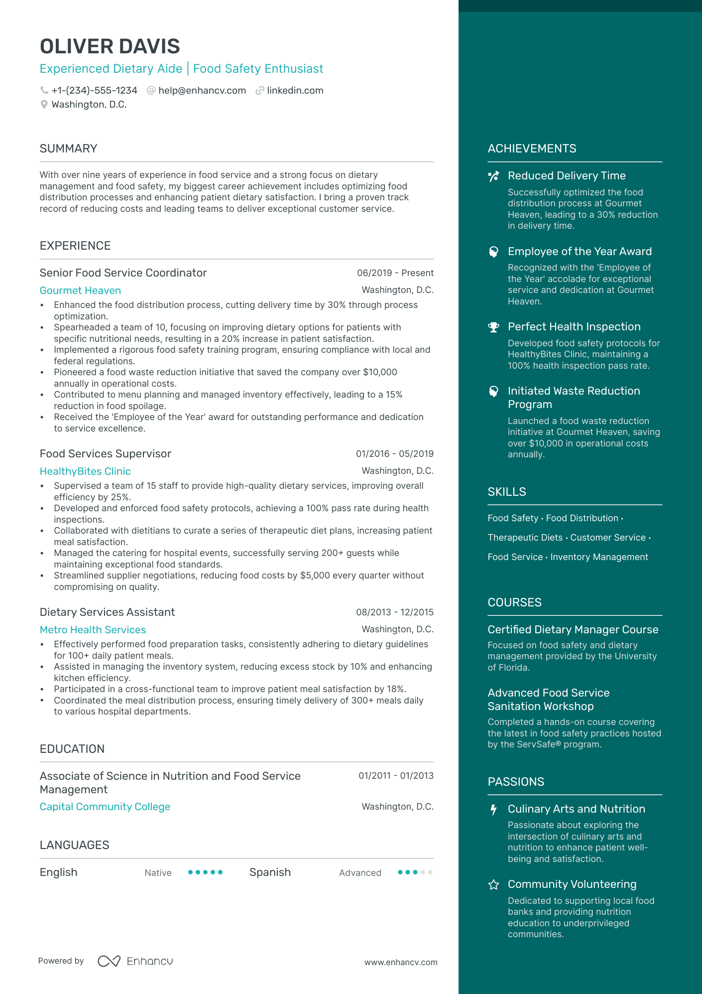 5 Dietary Aide Resume Examples & Guide for 2024