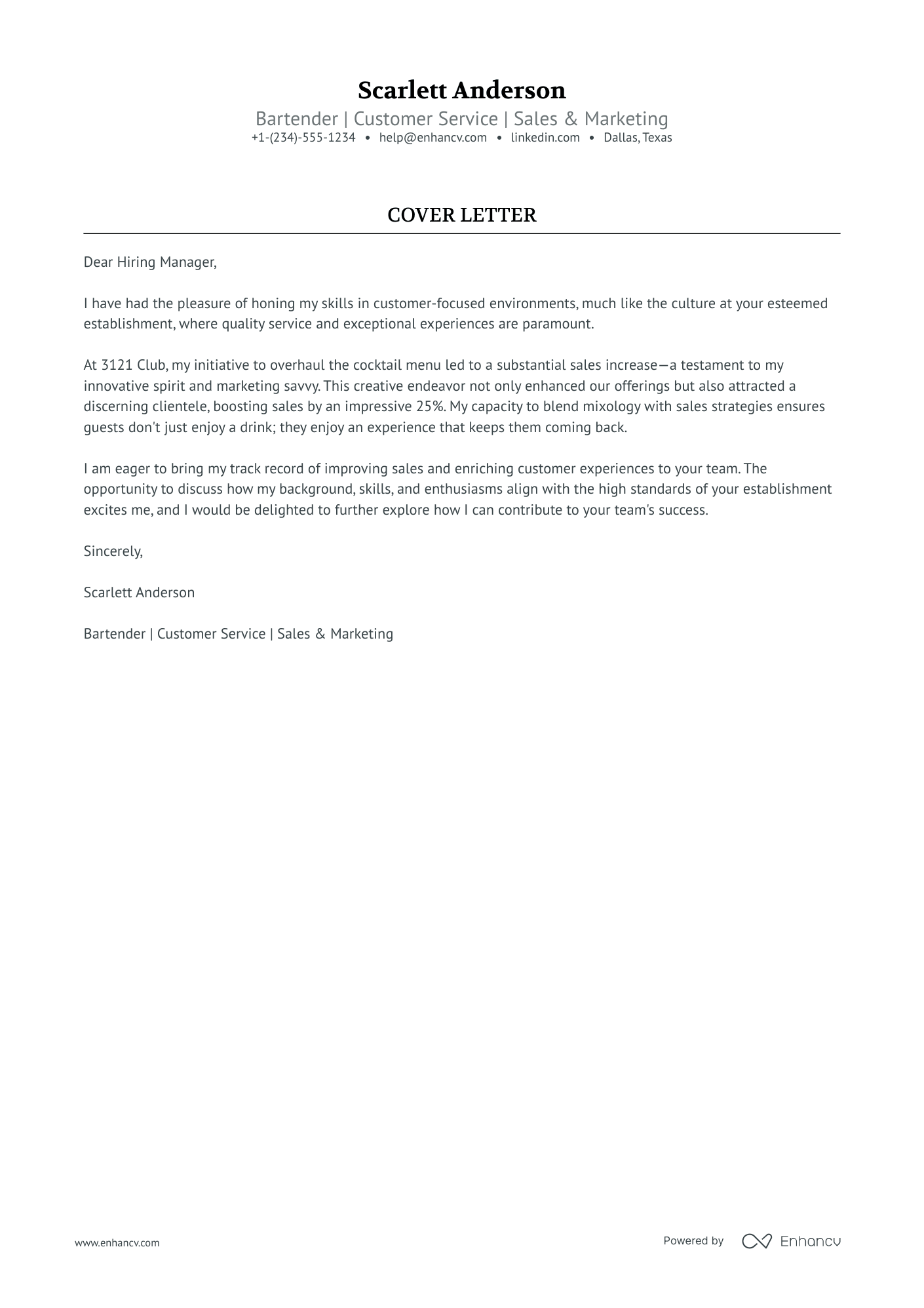 Waitress Cover Letter Example And Template For 2024 – FDGON