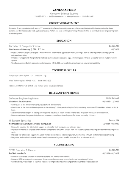College resume example