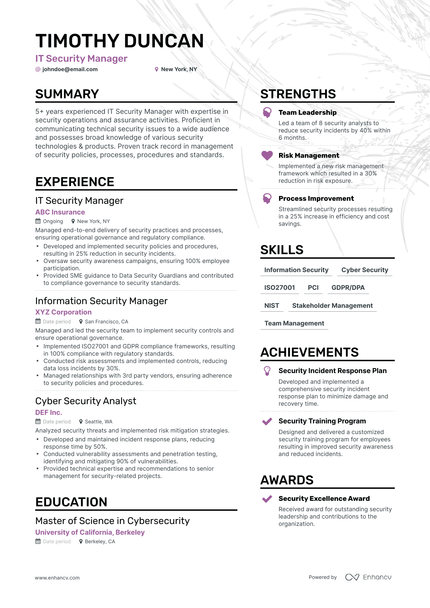 5 IT Security Manager Resume Examples & Guide for 2023