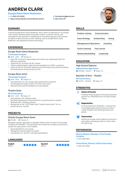 5 Escape Room Resume Examples & Guide for 2025