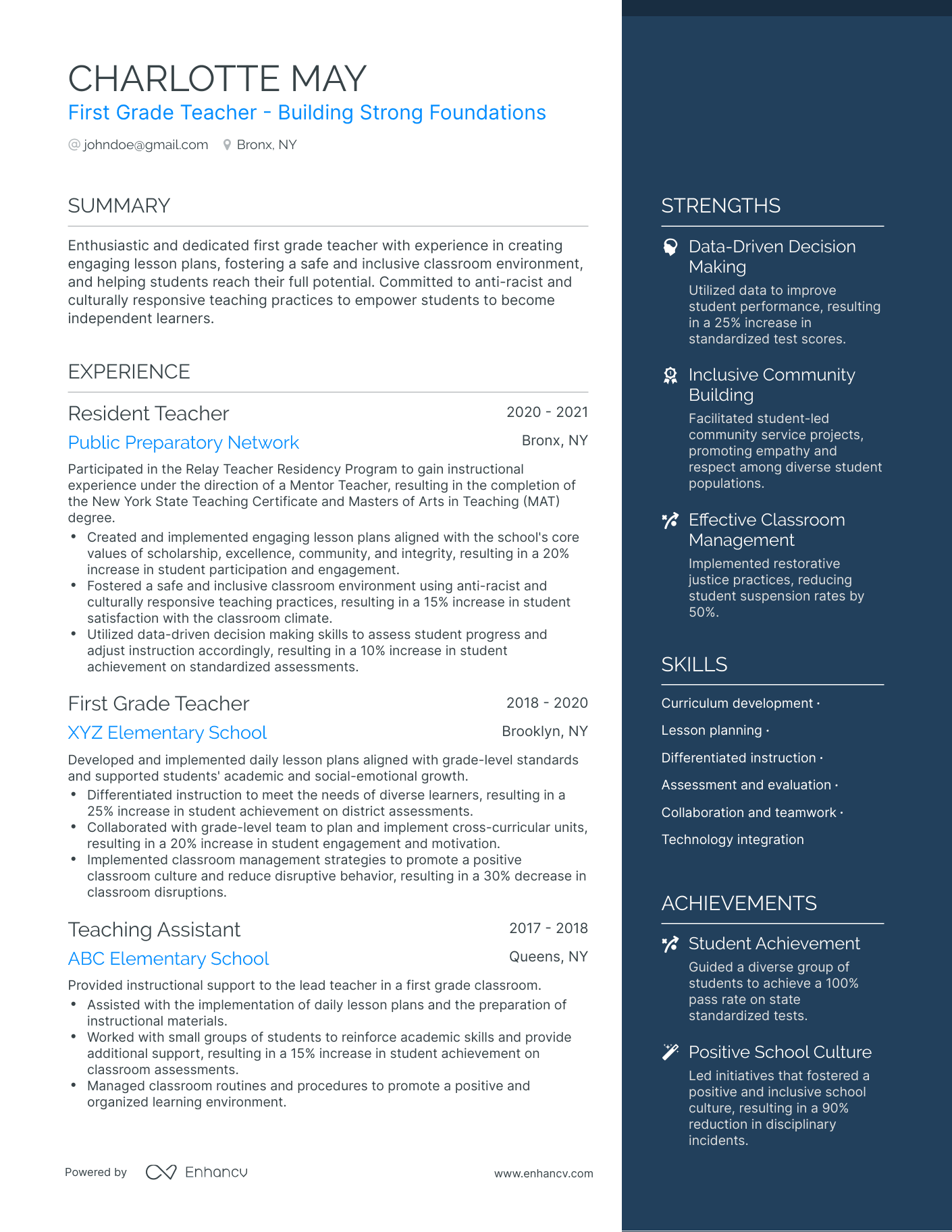 5 First Grade Teacher Resume Examples & Guide for 2024