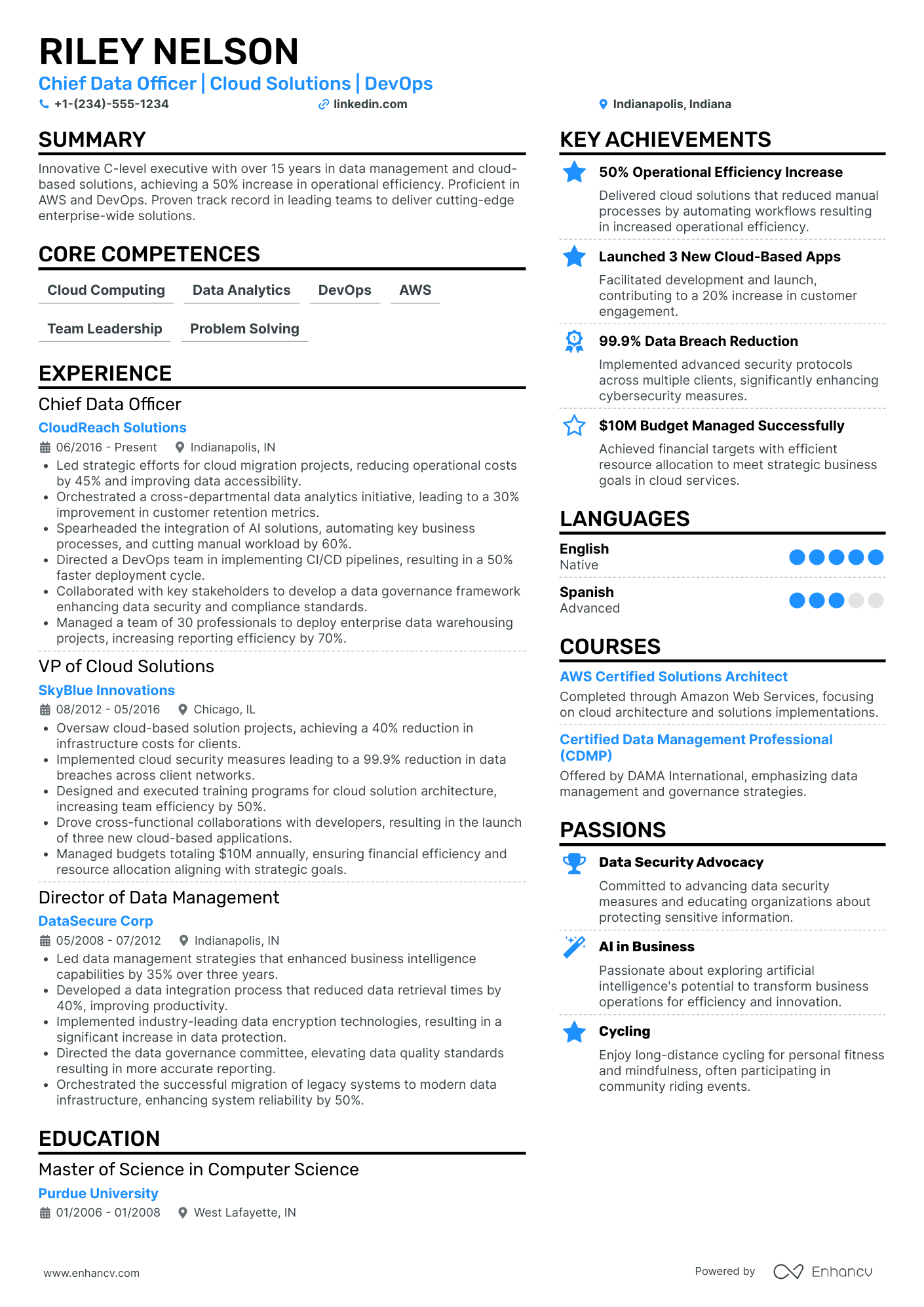 A resume example of a Chief Marketing Officer in Telecommunications