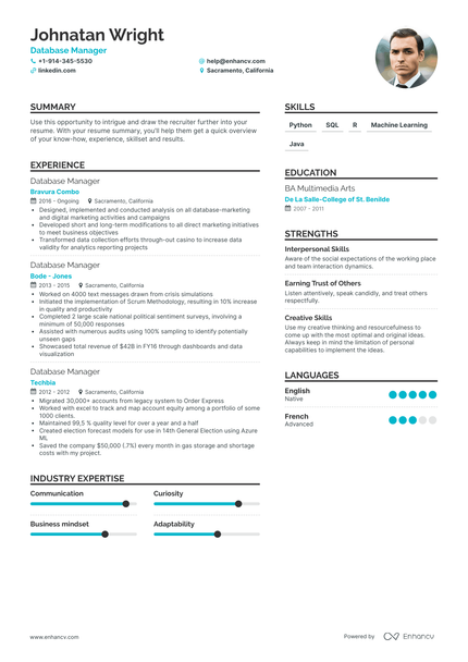 Database Manager Resume Examples & Guide for 2023 (Layout, Skills ...