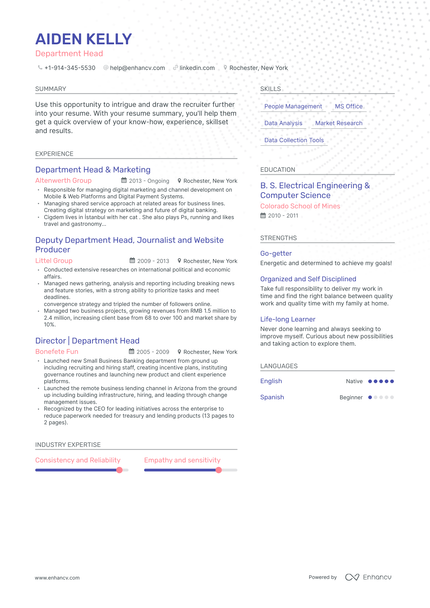 5 Department Head Resume Examples & Guide for 2024