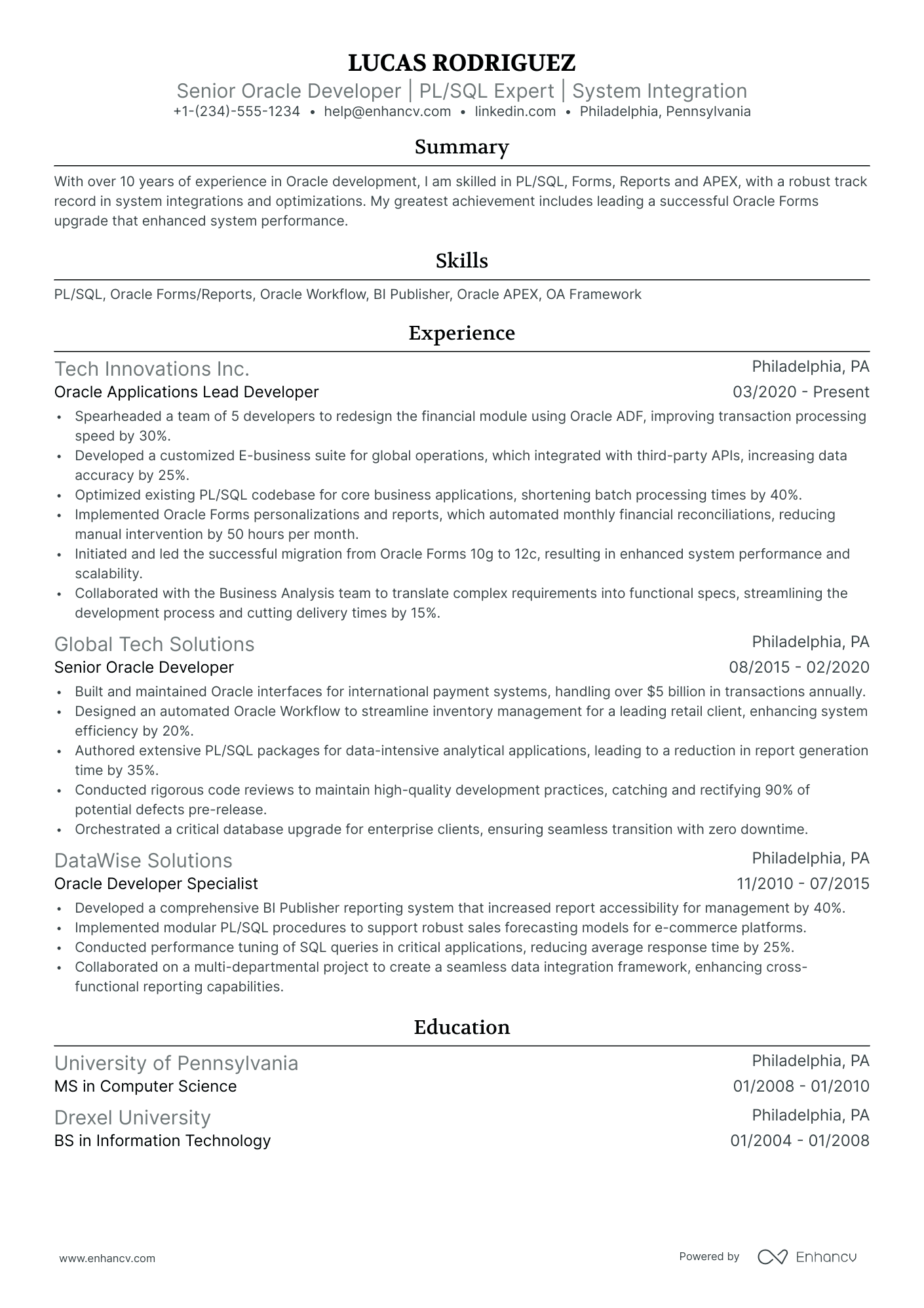 10 Senior Oracle Developer Resume Examples & Guide for 2025