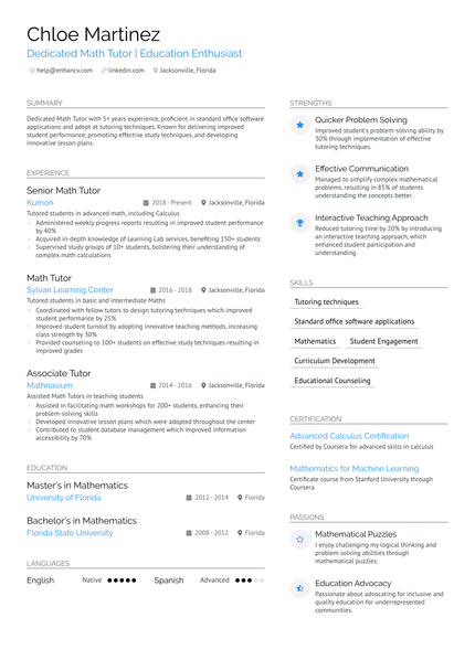 5 Tutor Resume Examples & Guide for 2025